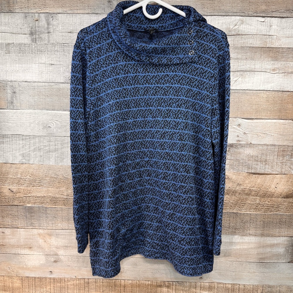Talbots Plus Blue Black Cowl Neck Button Tunic Sweater Size X Pullover
